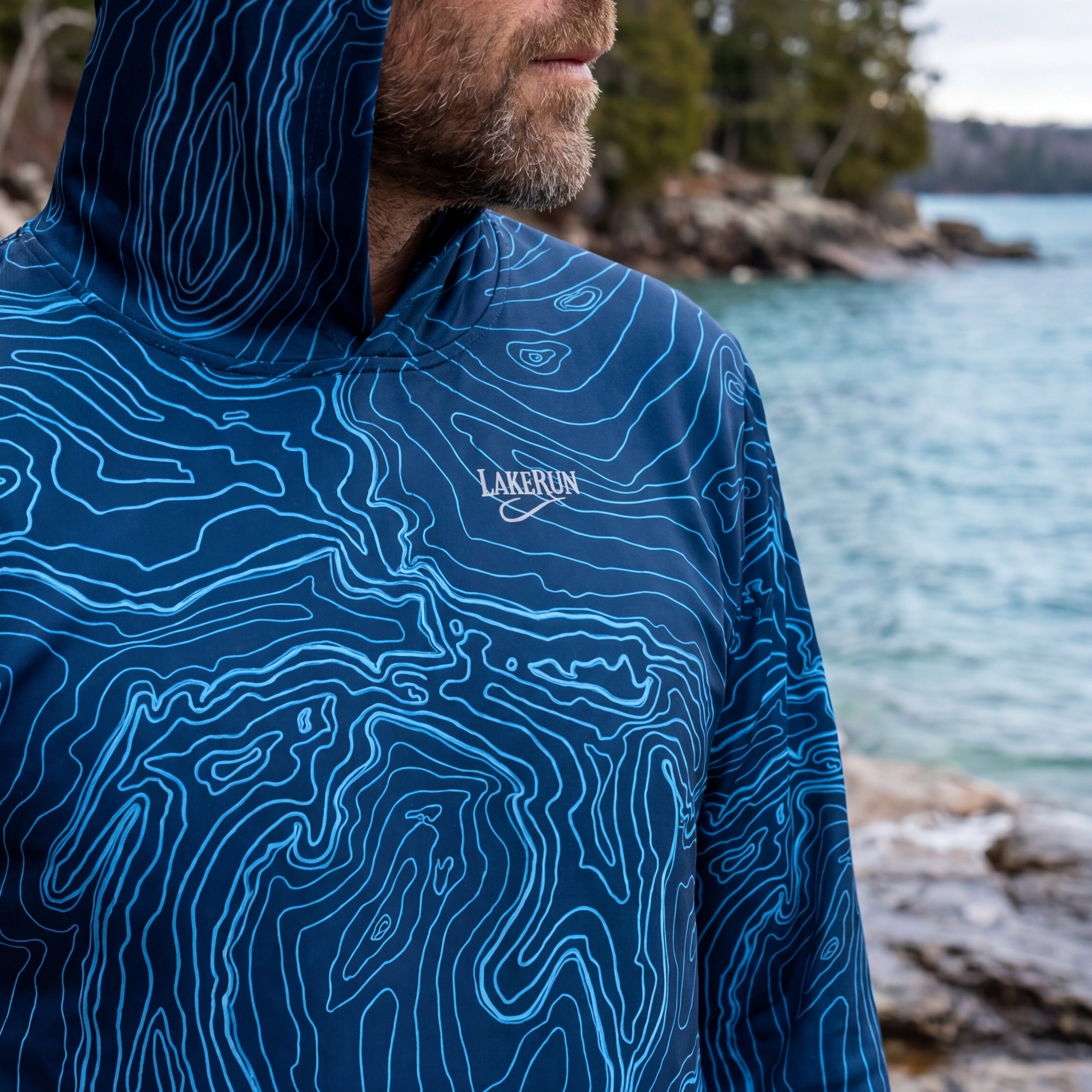 “Great Lakes Topo-Steelwater” UPF 50 Performance Hoodie