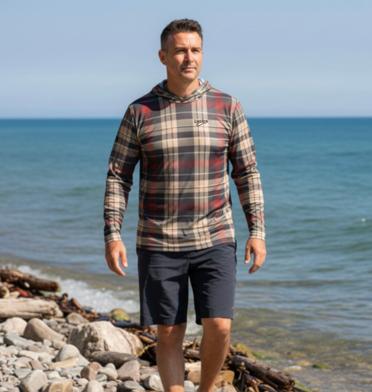 “Autumn Shores” Plaid, UPF 50 Performance Hoodie