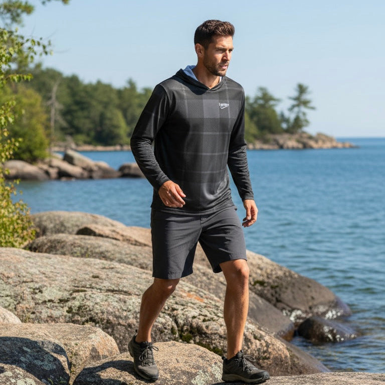 “Carbon Current” Plaid, UPF 50 Performance Hoodi