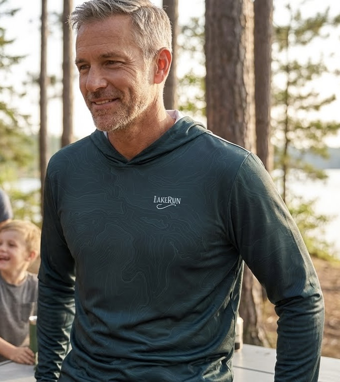 “Great Lakes Topo-Depths” UPF 50 Performance Hoodie