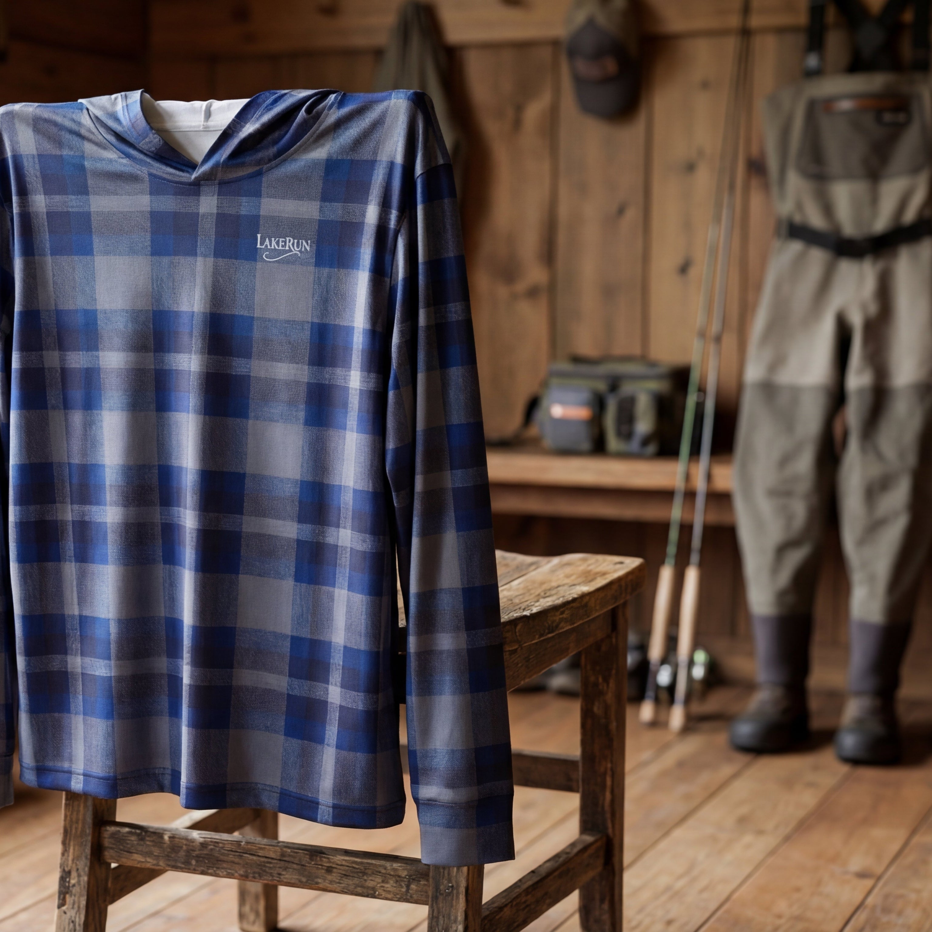 “Deep Water” Plaid UPF 50 Performance Hoodie